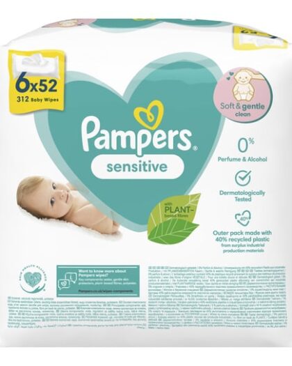 Chusteczki Nawilżane Pampers Sensitive, 6 x 52 szt. (312 szt.)